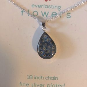 NWT Blue 18” Flower Silver Pendant
